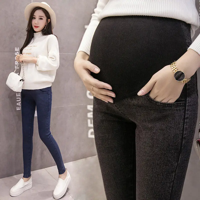 

Pregnant WOMEN'S Pants Autumn And Winter Leggings for Pregnant Woman Brushed And Thick Outer Wear Fashion Denim-like Fabric Long
