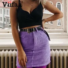 Viifaa Purple Corduroy Bodycon Mini Pencil Skirts Womens Autumn Winter Pocket Side Mid Waist Elegant Short Skirt