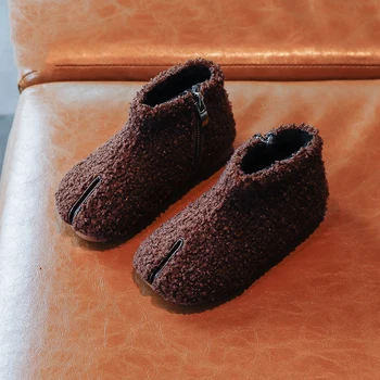 

Boys Girls Velvet Loafer New 2020 Winter autumn Warm Kids Fur Shoes Retro Style soft bottom ankle boots SZ338