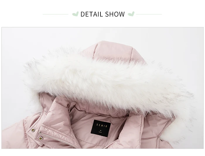 SEMIR, новинка, длинный пуховик, женский, свободный, с капюшоном, с меховым воротником, на талии, для молодых девушек, зимнее пальто, теплое