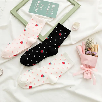 

Japanese Socks Female Soft Sister Girls Jk Uniforms Medium Tube Strawberry Collocation Skirt Women's Socks Wholesale Cotton Pure