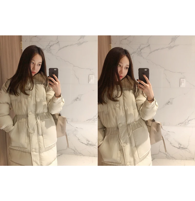 Новинка года; корейские Зимние Теплые Топы с принтом «Alien Kitty»; Высококачественная верхняя одежда с регулируемой талией; повседневное свободное плотное универсальное пальто больших размеров