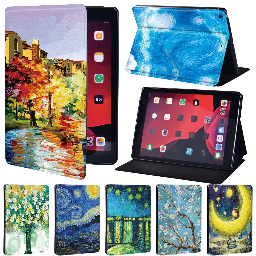 

Painting PU Leather Stand Cover Case for Apple IPad 5/6/7/8th / Mini 1/2/3/4/5 / Ipad 2/3/4 Tablet Case + Pen
