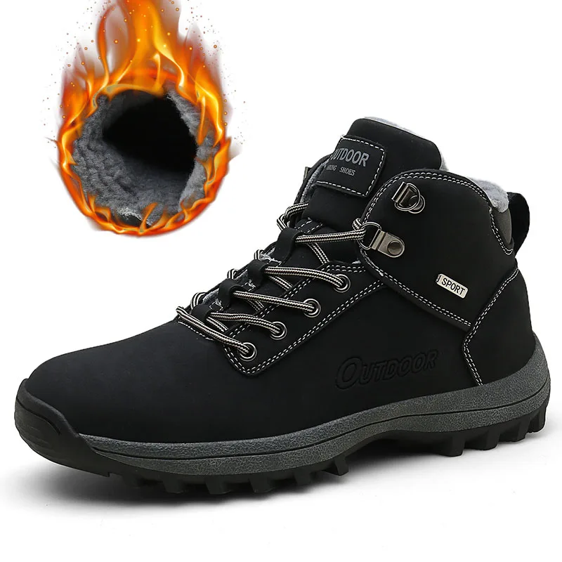 Зимние теплые ботинки мужская водонепроницаемая зимняя обувь мужские ботильоны с плюшем из искусственной кожи Повседневная Рабочая обувь с высоким вырезом г. Botas - Цвет: black