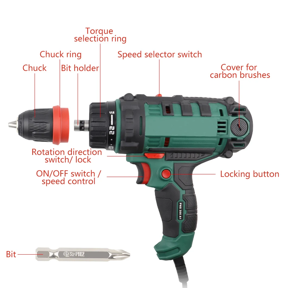 US $40.96 300w Power Tool Corded Electric Power DrillScrewdriver Energy Drill With 10mm Quick Release Chuck Max Torque 40nm 5m Cord Acc