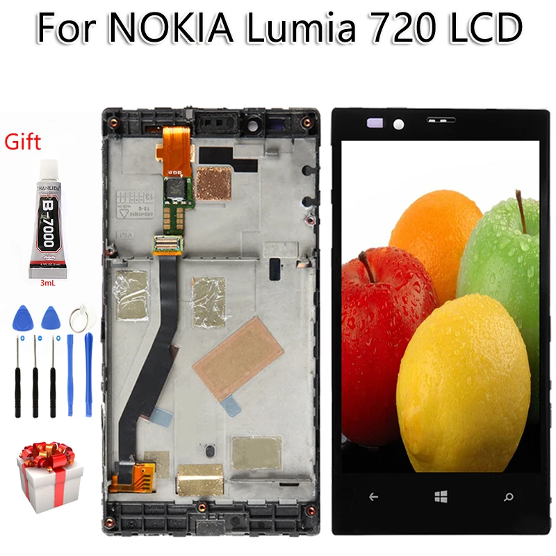 Протестировано для Nokia Lumia 720 RM 885 ЖК-дисплей с сенсорным экраном с рамкой 4," дигитайзер сборка Замена для Nokia 720 lcd