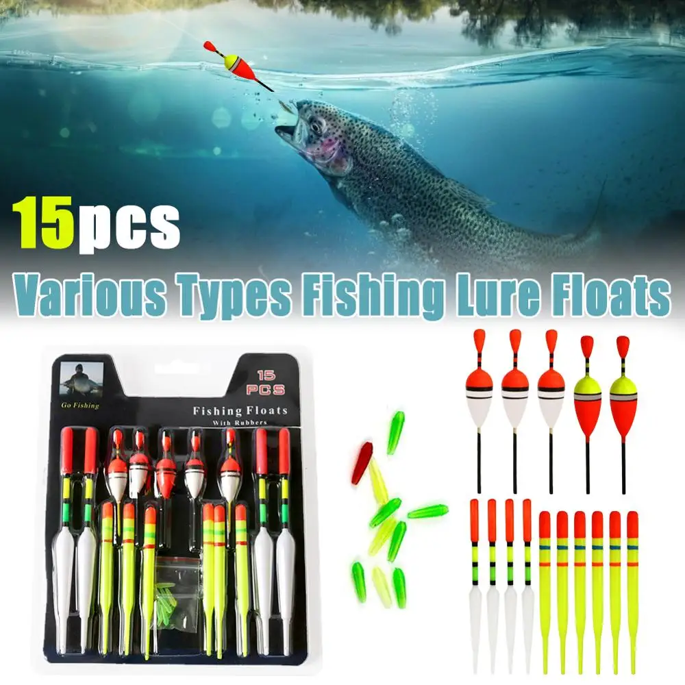 

15Pcs/Lot Fishing Floats Set Buoy Bobber Fishing Light Stick Floats Fluctuate Mix Size Color float buoy For Fishing Accessories