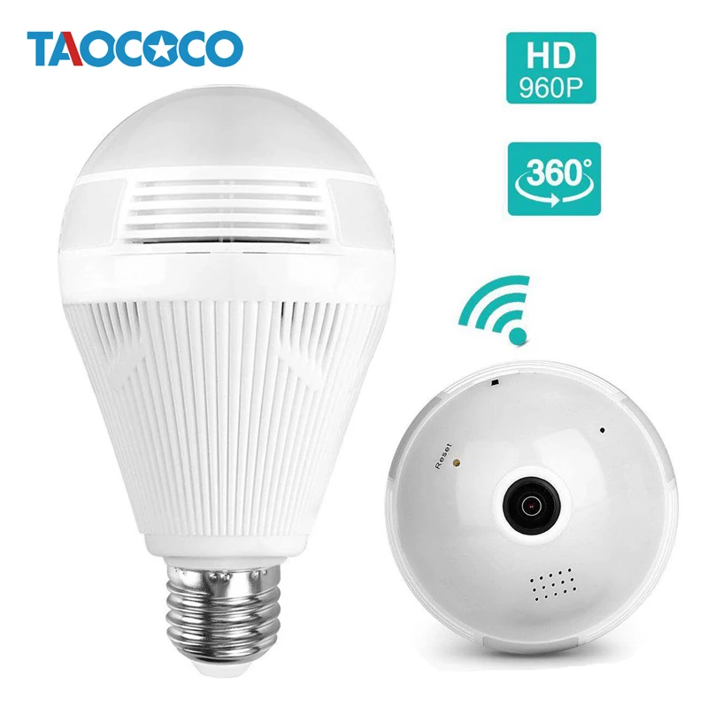 Светильник TAOCOCO, ip-камера рыбий глаз, WiFi, беспроводная камера видеонаблюдения, 960 P, 360 градусов, панорамная камера безопасности, ночное видение