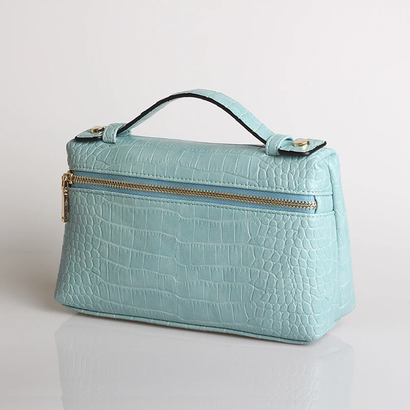 XMESSUN роскошный клатч, модная сумка, натуральная кожа страуса, вечерняя сумка, большой размер, косметичка, логотип на заказ - Цвет: Croc Water Blue (L)