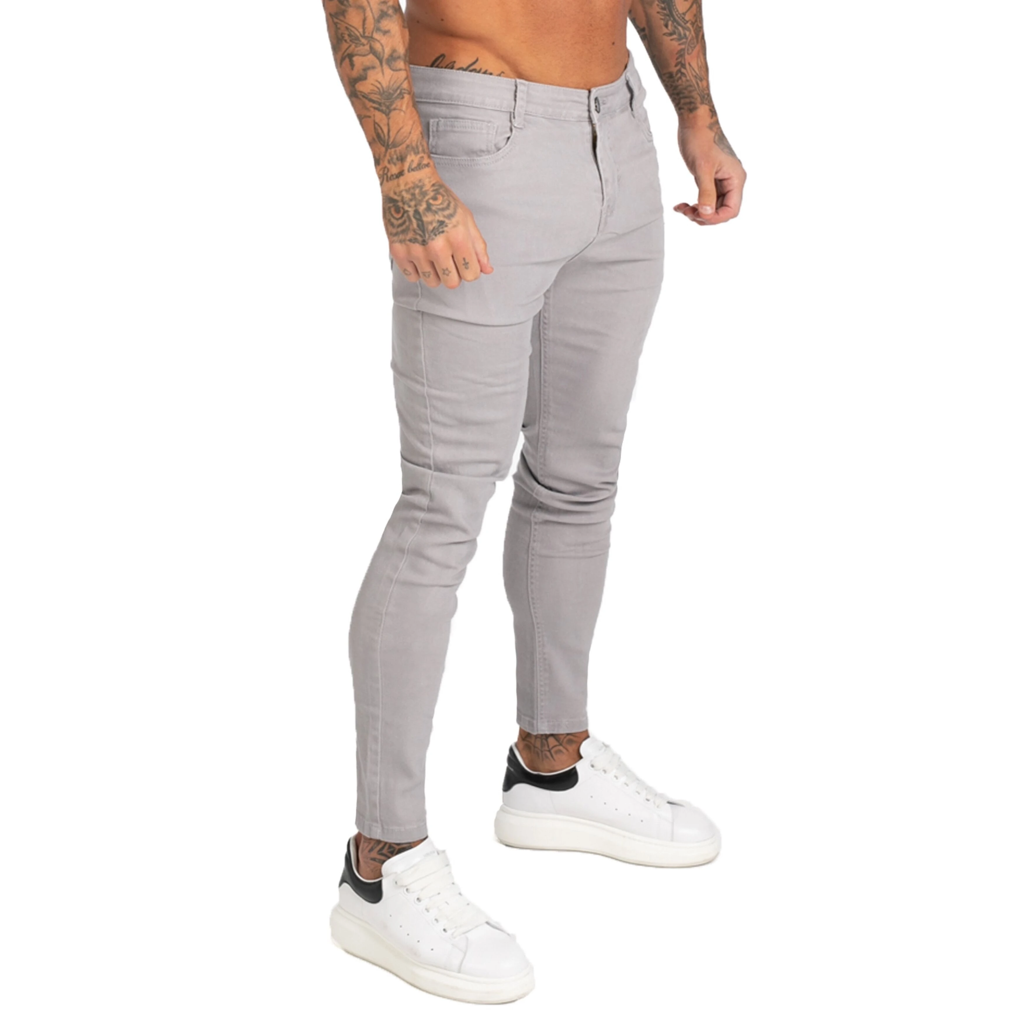 GINGTTO pantalones vaqueros ajustados para hombre, Jeans grises de corte ajustado tobillo, Hip Hop, al cuerpo, talla grande, zm175|Pantalones vaqueros| - AliExpress