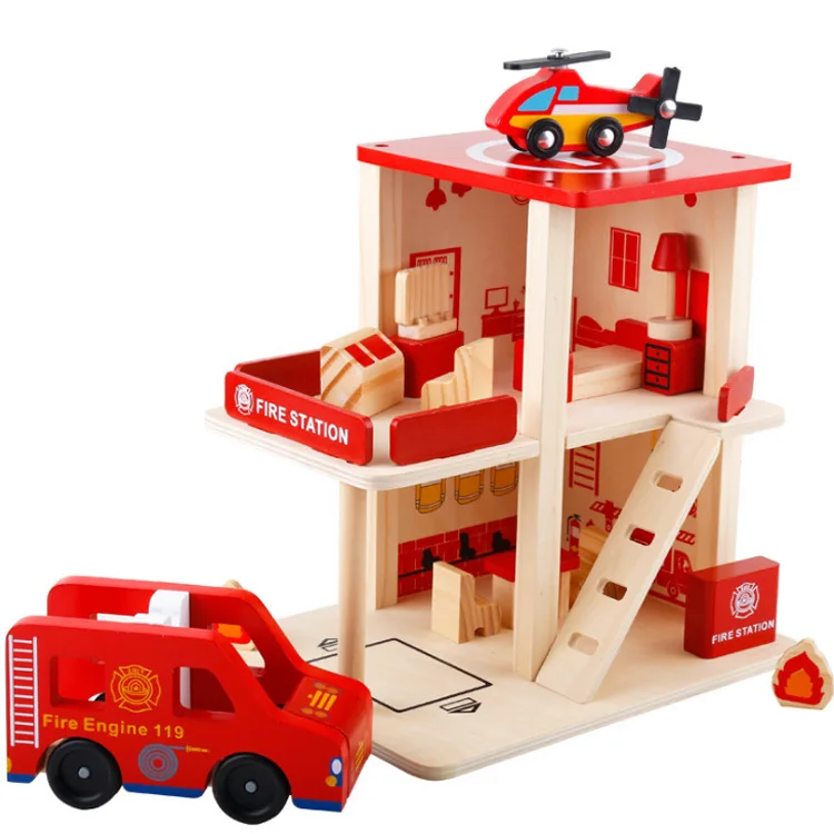 

Children Play House Character Play Model DIY Hut Police Fire Department Wooden Toys