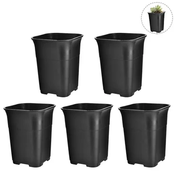 

Promotion! 5Pcs Black Square High Waist Mini Nursery Pot Planter Succulent Plant Pot Small Flower Planters
