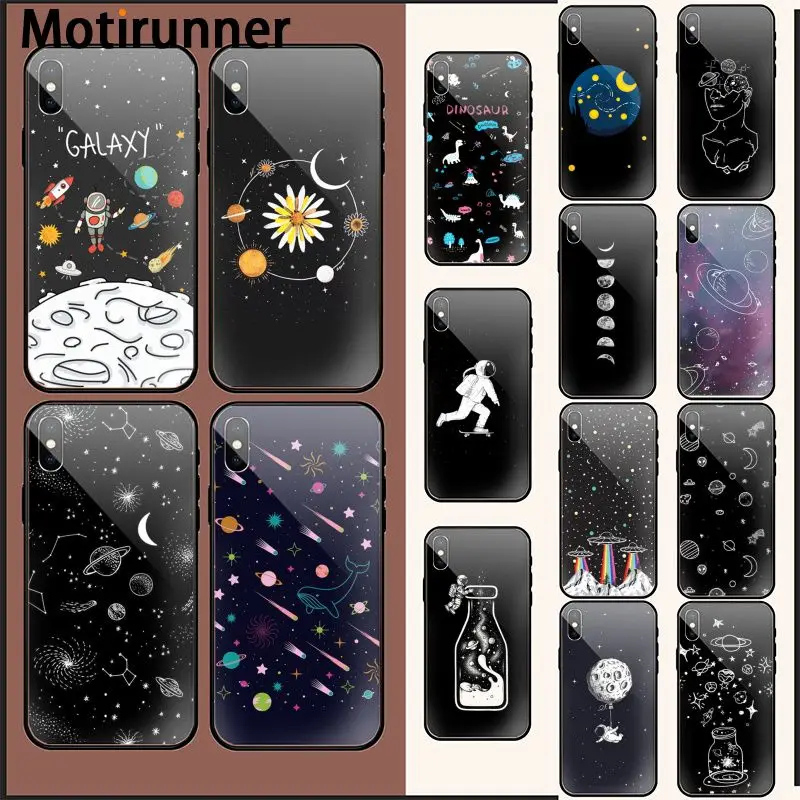 Motirunner sky Space planet astronaut Ufo dinosaur black Phone Case for iPhone 11 pro XS MAX 8 7 6 6S Plus X 5 5S SE XR case | Мобильные