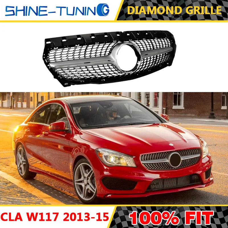 Без эмблемы Алмазная решетка подходит для CLA class W117 CLA180 CLA200 CLA250 CLA45 2013--19 Спортивная решетка