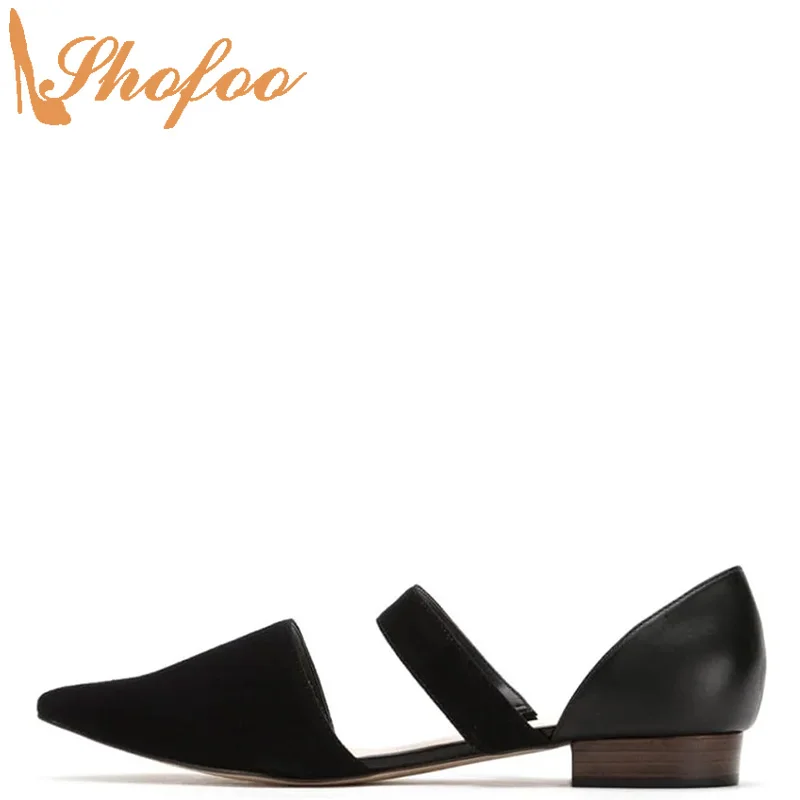 

Black Flock Flats Women Slip On Elastic Strap Large Size 15 16 For Ladies Summer Office Shoes Pointed Toe Fashion Mature Shofoo