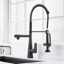 kitchen faucet spring pull type cold and hot copper dish washing basin sink pressurization splash proof universal
