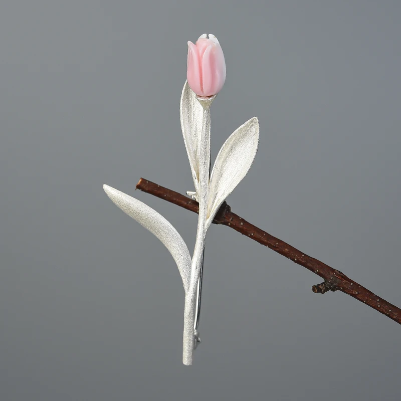 Lotus Fun Eternal Love Tulip Flower Brooches Real 925 Sterling Silver 18K Gold Handmade Design Fine Jewelry Best Gift for Women-1