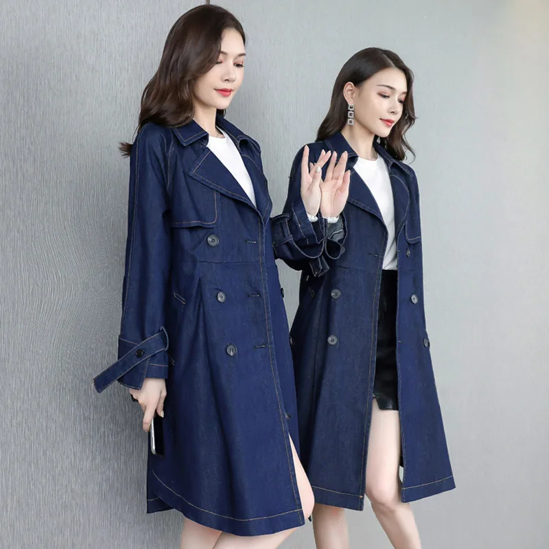spring new Casual Medium and long section Trench Coats fashion Cotton Long sleeve Double Breasted Coats womens