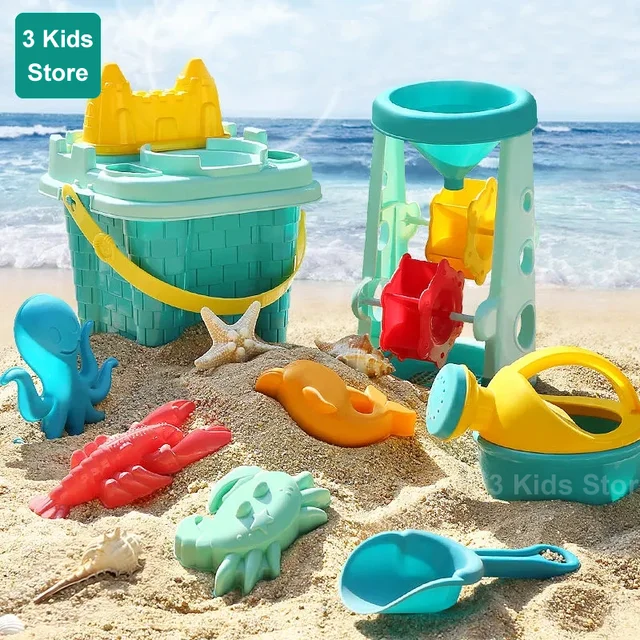 Children Beach Toys 14 Pcs Kit Baby Summer Digging Sand Tool with Shovel Water Game Play Outdoor Toy Set Sandbox for Boys Girls 1