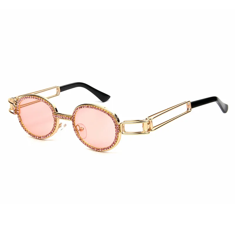 C3 Pink Винтажные Круглые Солнцезащитные очки для женщин Роскошные брендовые дизайнерские модные стимпанк красочные прозрачные линзы со стразами овальные очки Oculos - Цвет линз: C3 Pink