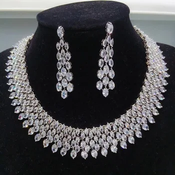 HIBRIDE New Arrivial AAA CZ Crystal Earring Necklace Sets Elegant Fashion Jewelry Set for Ladies Engagement Jewelry Gift N-1869