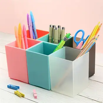 

2pcs Square Pen Holder Pencil Container Desktop Stationery Organizer Multiple-use Desk Organizer for School Office