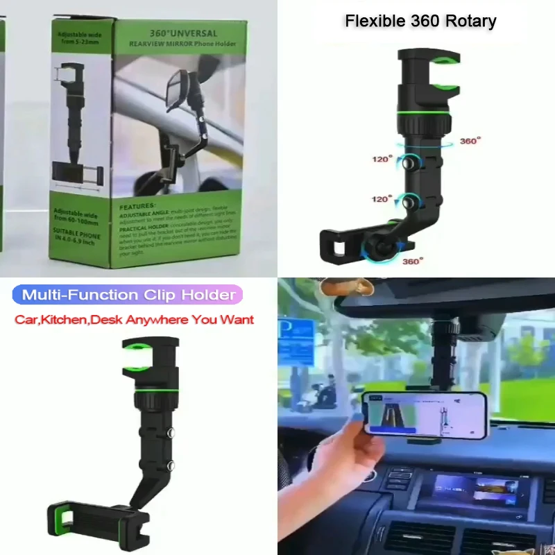 360 Clip Phone Holder Car Mount Rearview Headrest Desk Table Stand For