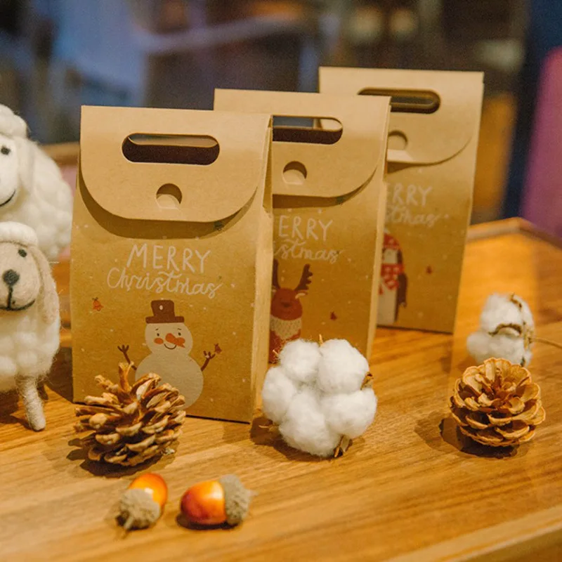 

1 Pcs Cute Kraft Paper Gift Box Christmas Santa Claus Elk Cartoon Gift Packing Handheld Small Candybox Xmas Decor Kid Candy Bag