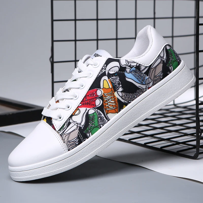 

Male canvas student Chinese style ink painting printing national tide net red with running shoes hip hop shoes