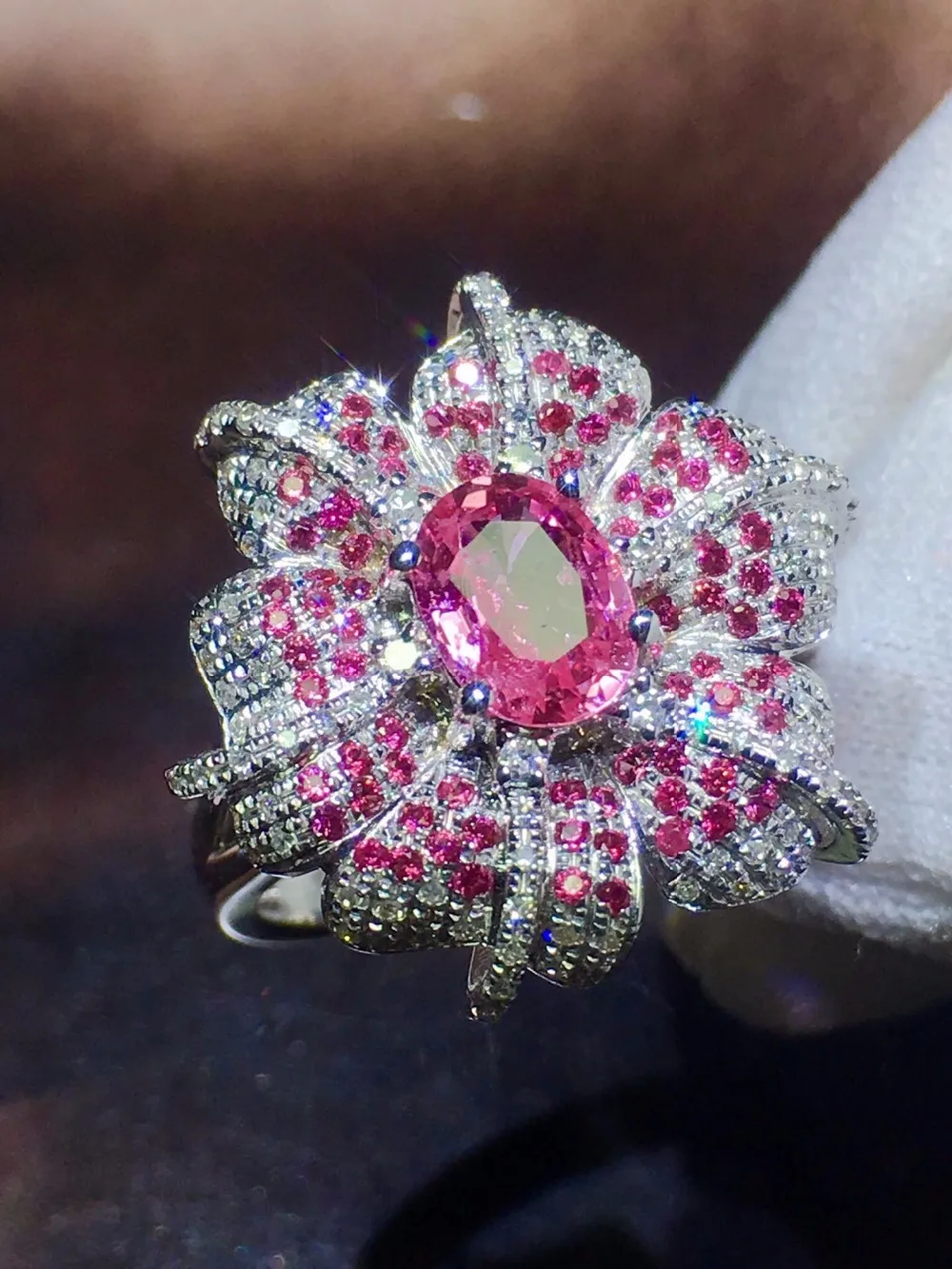 Pink Sapphire Ring Real Pure 18 K Natural Pink Padparadscha Sapphire Gemstones 0.92ct Diamonds Stone Female Ring