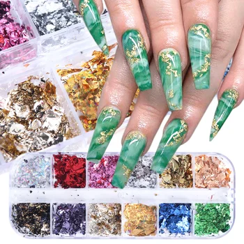 

12 Grids Nail Glitter Flakes Aluminum Irregular Foil Sequins Mirror Powder Paillette Nails Art Decorations Accessories NF950-1