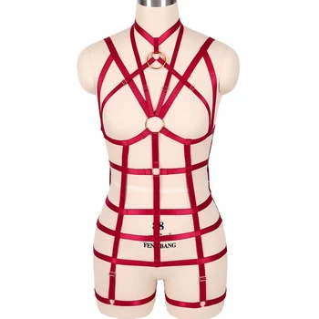 

Full Body Harnes Garter Belts Set Top Sexy Lingerie Goth Punk Waist Strap Cage Elastic Plus Size Hollow Out Party Halloween