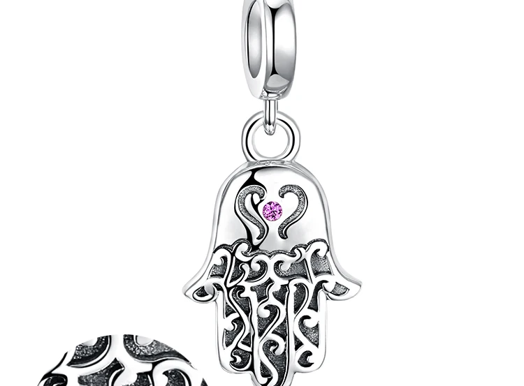 JewelryPalace розовый кубического циркония 925 пробы серебро Фатима рука Подвеска круглая Fit браслеты модные DIY бисера Шарм