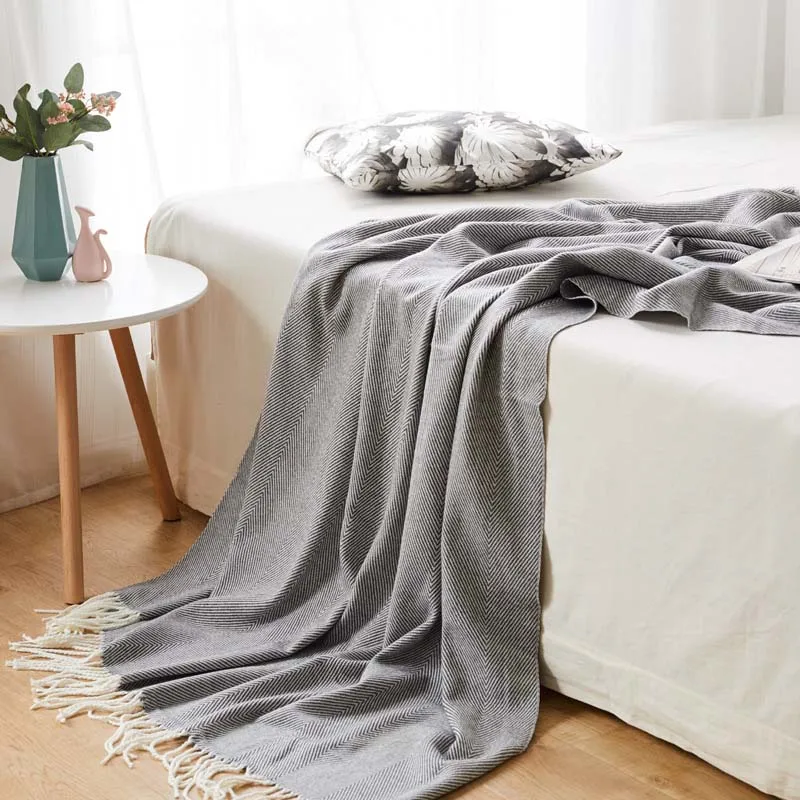 deep blue Geometric Knitted Blanket for Beds with Tassel Manta Cobertor Chunky Thread Blankets Sofa Christmas Decoration for Home - Цвет: deep blue