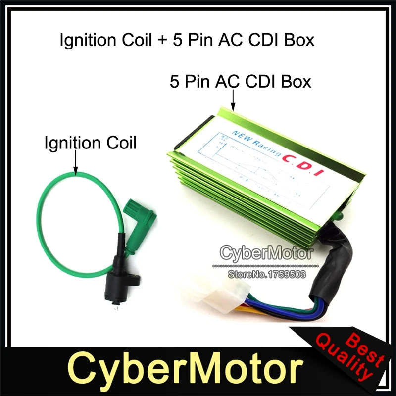 Зеленая высокопроизводительная Катушка зажигания для гонок + 5 Pin AC CDI 50cc 70cc 90cc 110cc