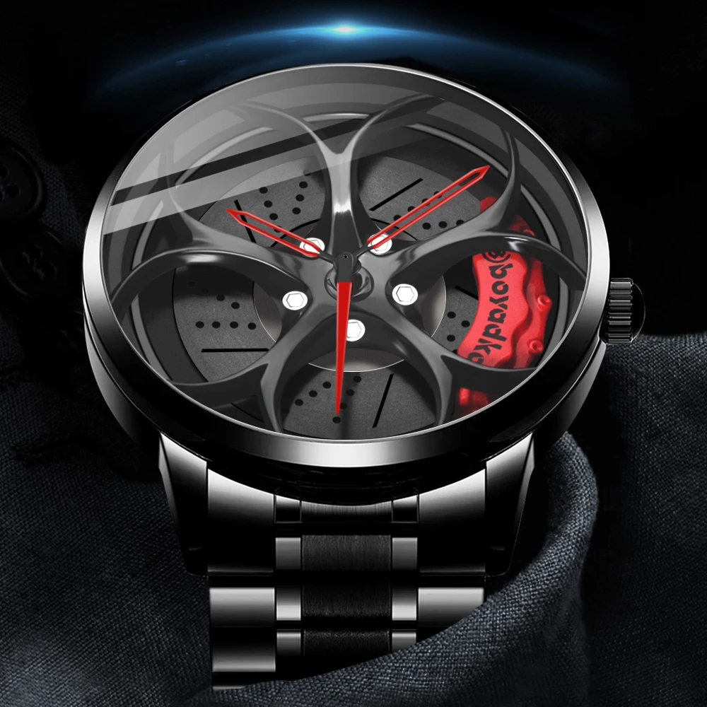 Luxury Brand Men Steel Watch Car Wheel Fashion Waterproof Sport Watch for Men Auto Racing Wristwatch Reloj for Cars Fans