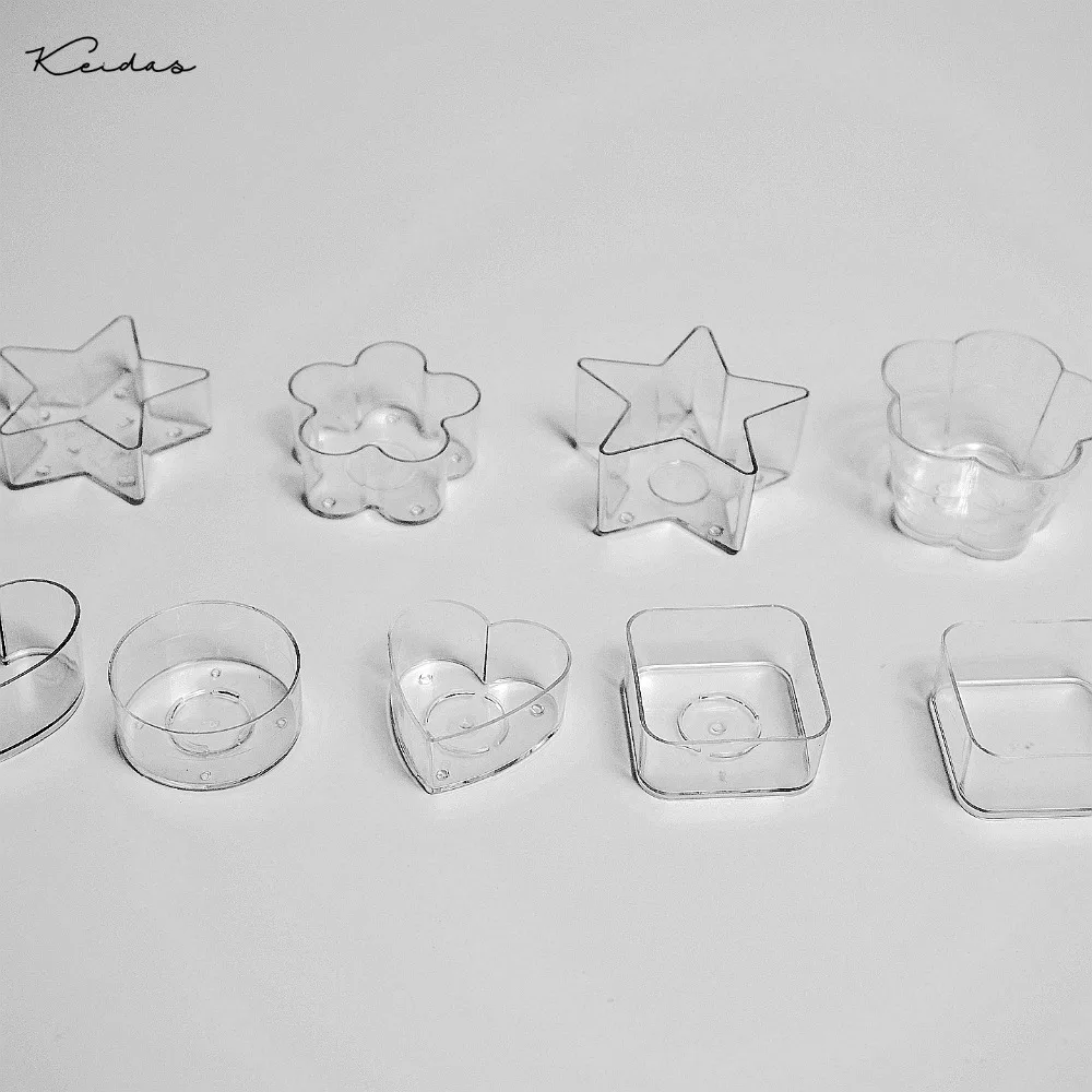 15 pcs Clear Plastic Tealight  Candle Cups/ Love Heart Candle Mold Wax Containers for wedding