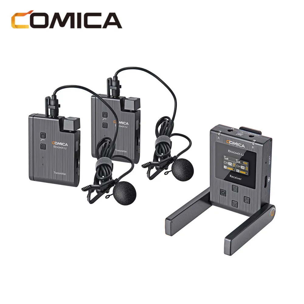 

Comica BoomX-U BoomX Wireless Microphone U1 U2 Broadcasting Level Mic Mini UHF Transmitters Receiver Kit for Camera DSLR Phone