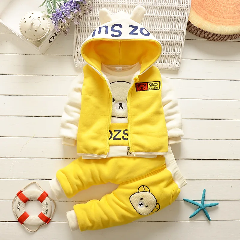 

2018 Winter New Style Korean-style plus Velvet Children Three-piece Set Boys And Girls Suits