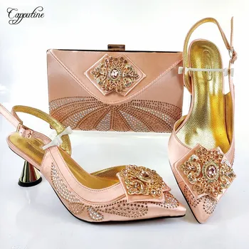 

Fashion Peach Pointed Toe Shoes And Bag Set Autumn/Spring Women High Heels Sandal With Handbag MM1113 Heel Height 7Cm