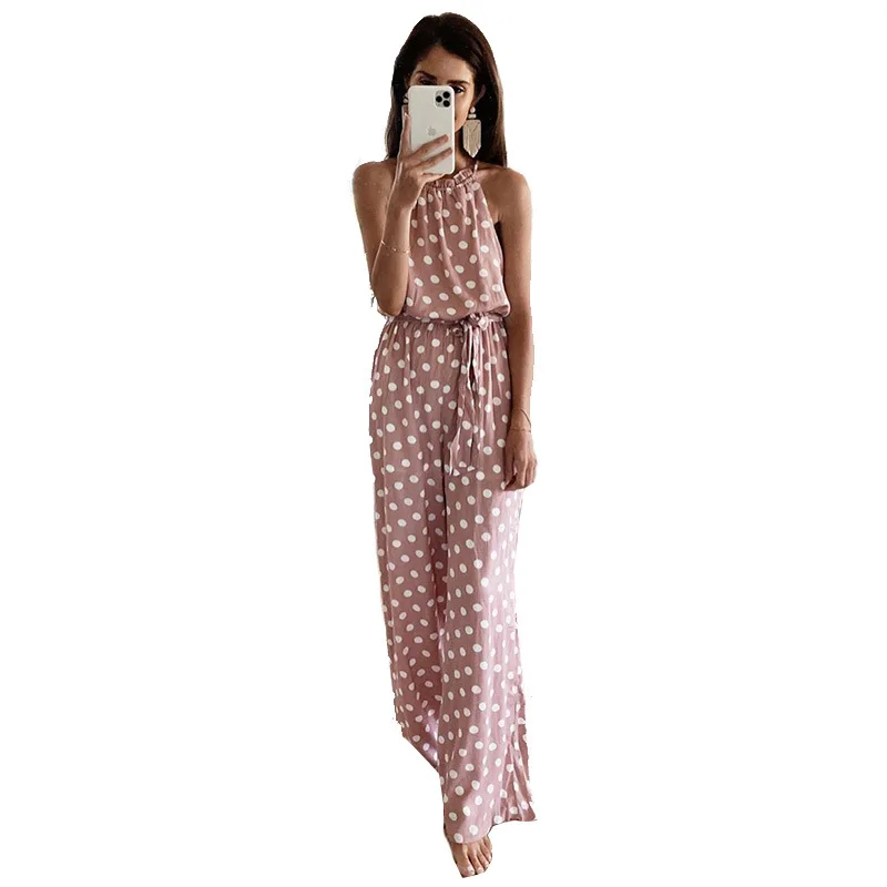 Women jumpsuit 2020 Summer Chiffon Sleeveless Vest Top Waistband jumpsuit Polka Dot Women overalls romper women jumpsuits Women jumpsuit 2020 Summer Chiffon Sleeveless Vest Top Waistband jumpsuit Polka Dot Women overalls romper women jumpsuits