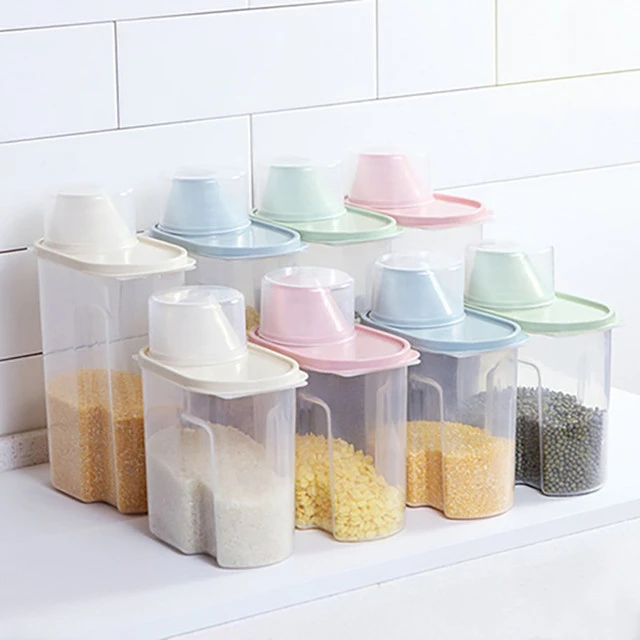 Kitchen Supplies Food Storage Bucket 1.5/2kg Portable Moistureproof Storage  Tank with Scale Cup Food Bucket Plastic Container - AliExpress