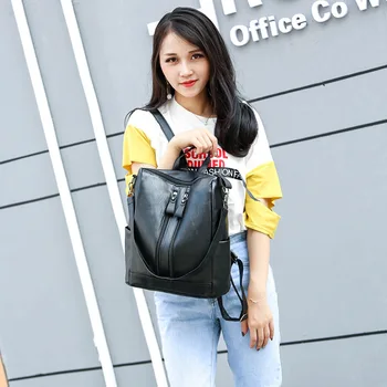 

New Fashion Bagpack Woman 2019 Trend PU Soft Leather Concise School Wind Leisure Time Travel Back Bag for Girls Women Bookbag
