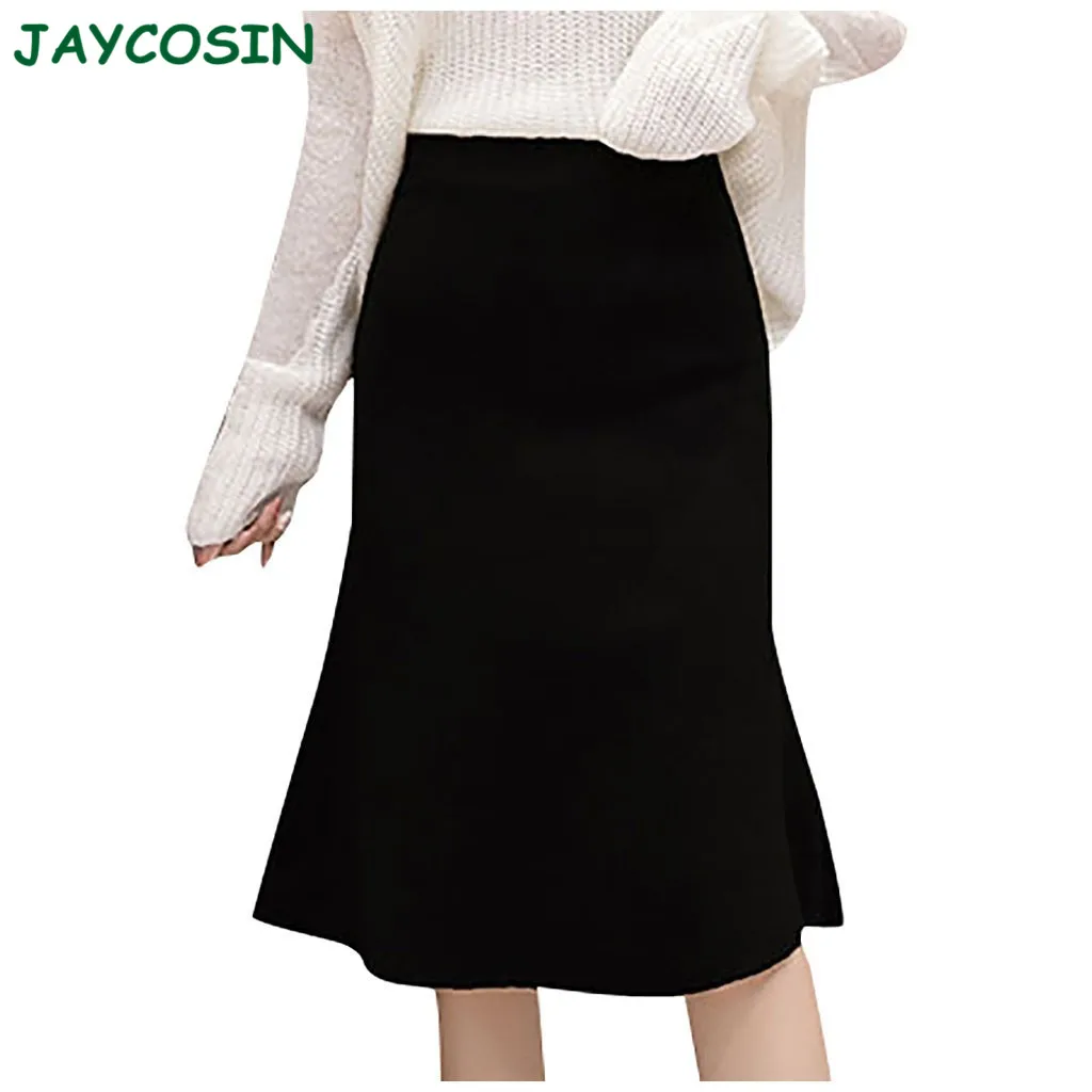 JAYCOSIN одежда женская однотонная шерстяная трапециевидная юбка миди повседневная с высокой талией рыбий хвост сумка бедра юбки женские s весна лето 1219