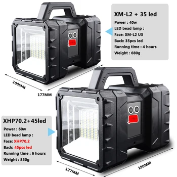 

Spotlight XHP70.2 LED Waterproof Rechargeable Double Head Searchlight Handheld Flashlight Work Light 60W Super Bright