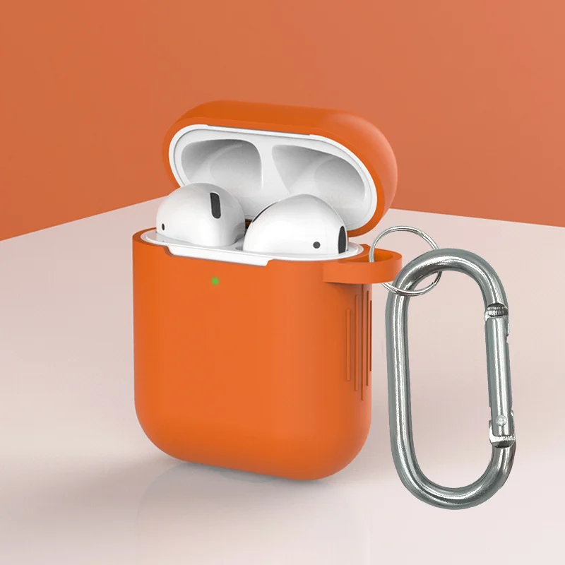 Airpod Case Cover For Apple Soft Silicone Case For Airpods wireless headsets Charger Case Airpods 1/2 universal hanger cover - Цвет: Dark orange