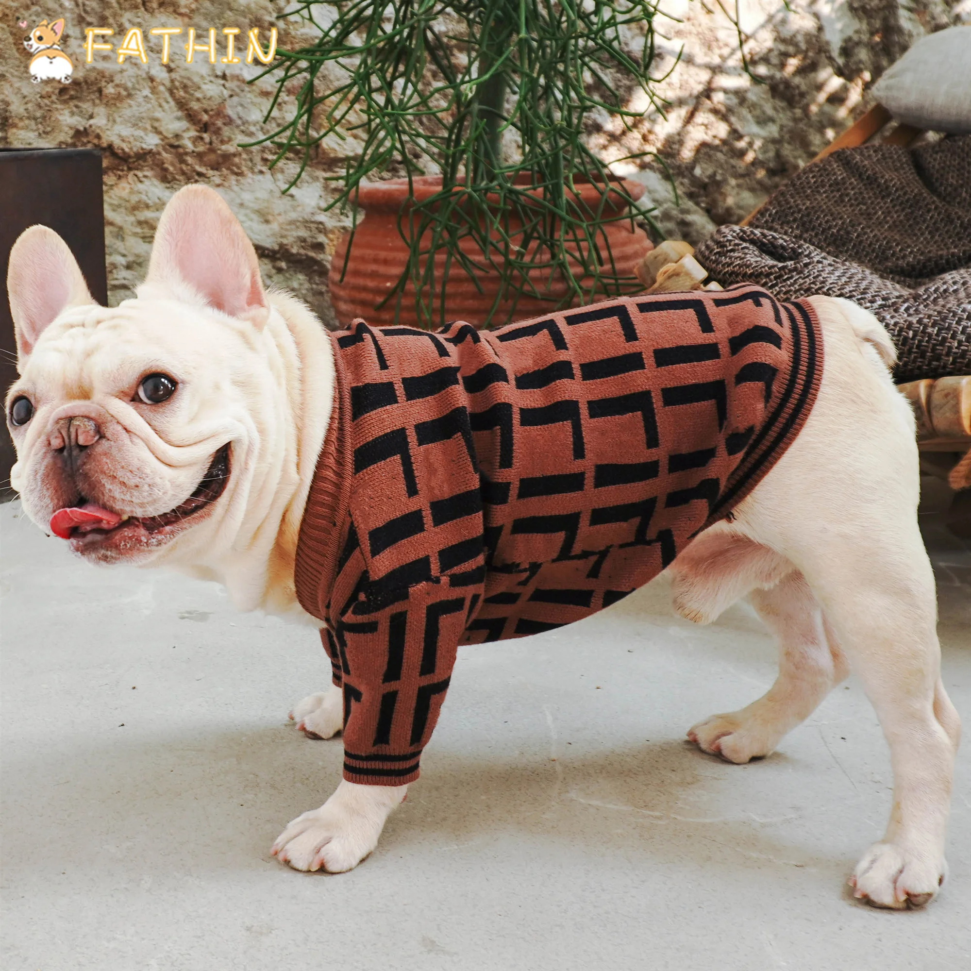 Модные мягкие теплые свитера для собак; классический костюм для домашних животных; кардиган с французским бульдогом; свитер; Одежда для маленьких и больших собак