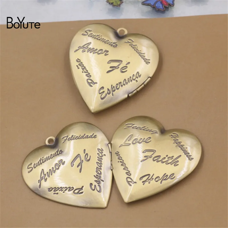 BoYuTe 4Pcs Big 40MM Metal Brass Floating Heart Locket Pendant Vintage Open Photo Locket Pendant (2)