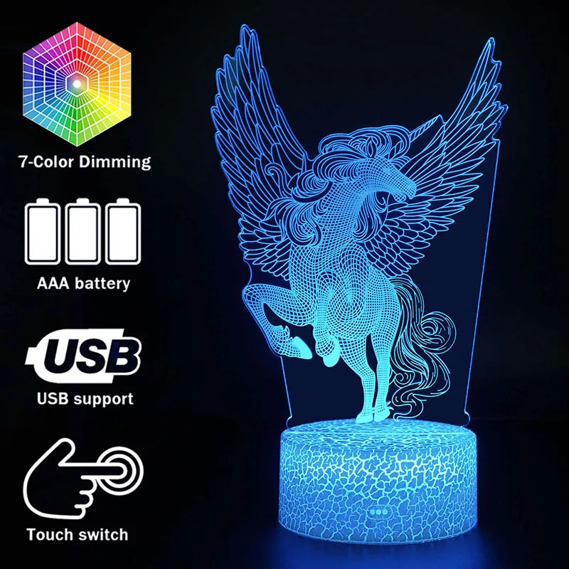 

3D illusion Unicorn Table Lamp Touch LED Night Light Home Room Rainbow Horse Lampen Decor Lighting Creative Lamp For Gift MY755