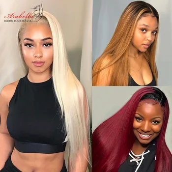 

613 Frontal Wig 1B/30 Human Hair Wigs Arabella Straight Lace Wigs Pre Plucked 13x4 Peruvian Remy Hair Blonde Lace Front Wig